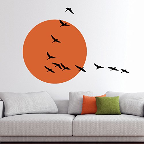 DESIGNSCAPE® Wandtattoo Zugvögel Formation | Wandtattoo Vögel Sonne | Farbe 1: hellrotorange | Größe: klein (90 x 64 cm) von DESIGNSCAPE