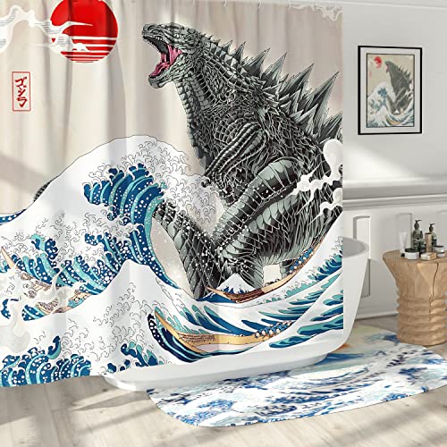 DESIHOM Lustige extra lange Duschvorhänge, 213 cm, lustiges Anime-Monster-Duschvorhang-Set für Badezimmer, cooles asiatisches japanisches Badezimmer-Dekor, Polyester-Stoff, 183 x 213 cm von DESIHOM