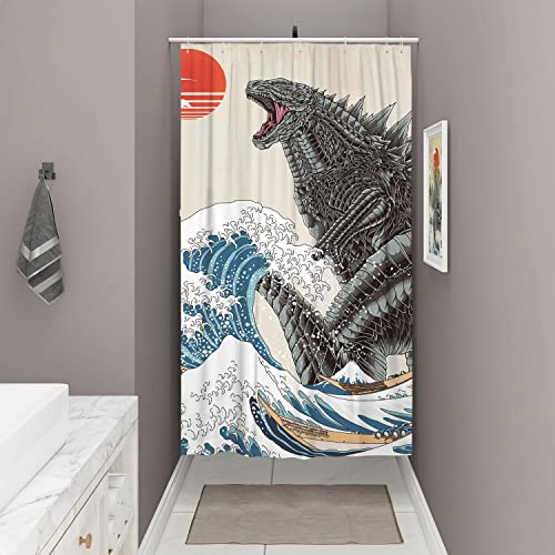 DESIHOM Stall Lustige Duschvorhänge für Badezimmer, klein, flippig, Anime-Monster, Dinosaurier, Duschvorhang, cool, asiatisch, japanisch, schmal, stehend, Polyestergewebe, 91.4x182.9 cm von DESIHOM