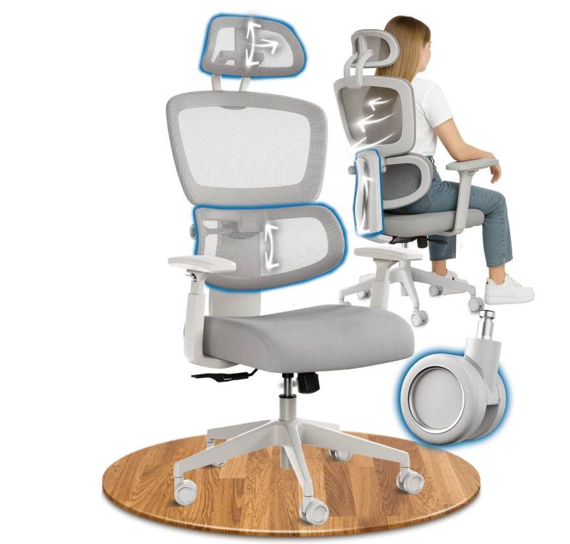 DESKSPACE Bürostuhl Move Ergonomischer Bürostuhl 3-stufige Neigung Schreibtischstuhl 150kg, Intelligente Lordosenstütze zur automatischen Rückenunterstützung DESKSPACE Bürostuhl Move Ergonomischer Bürostuhl 3-stufige Neigung Schreibtischstuhl 150kg, Intelligente Lordosenstütze zur automatischen Rückenunterstützung von DESKSPACE