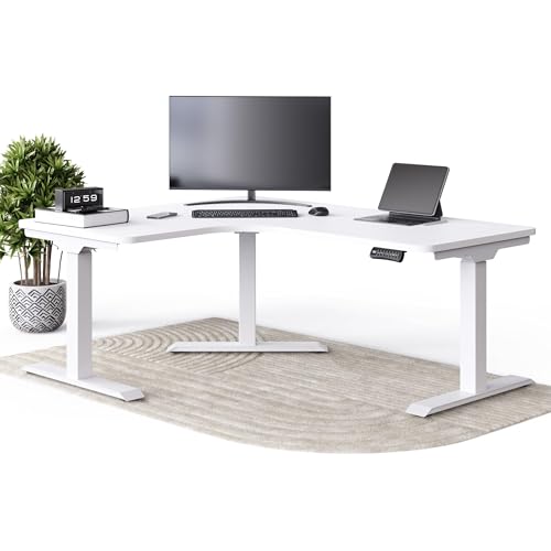 DESKSPACE Corner Elektrisch Höhenverstellbarer Eckschreibtisch - 10 Jahre Garantie, Eckschreibtisch mit Memory-Funktion & Anti-Kollision (Weiße Gestell, Weiße Tischplatte, 160 x 130 x 70 cm) von DESKSPACE