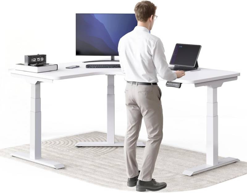 DESKSPACE Eckschreibtisch Eck Steh-Sitz Schreibtisch elektrisch verstellbar mit Speicherfunktion, ergonomisches Steh-Sitz-System, leiser Motor unter 50 dB von DESKSPACE