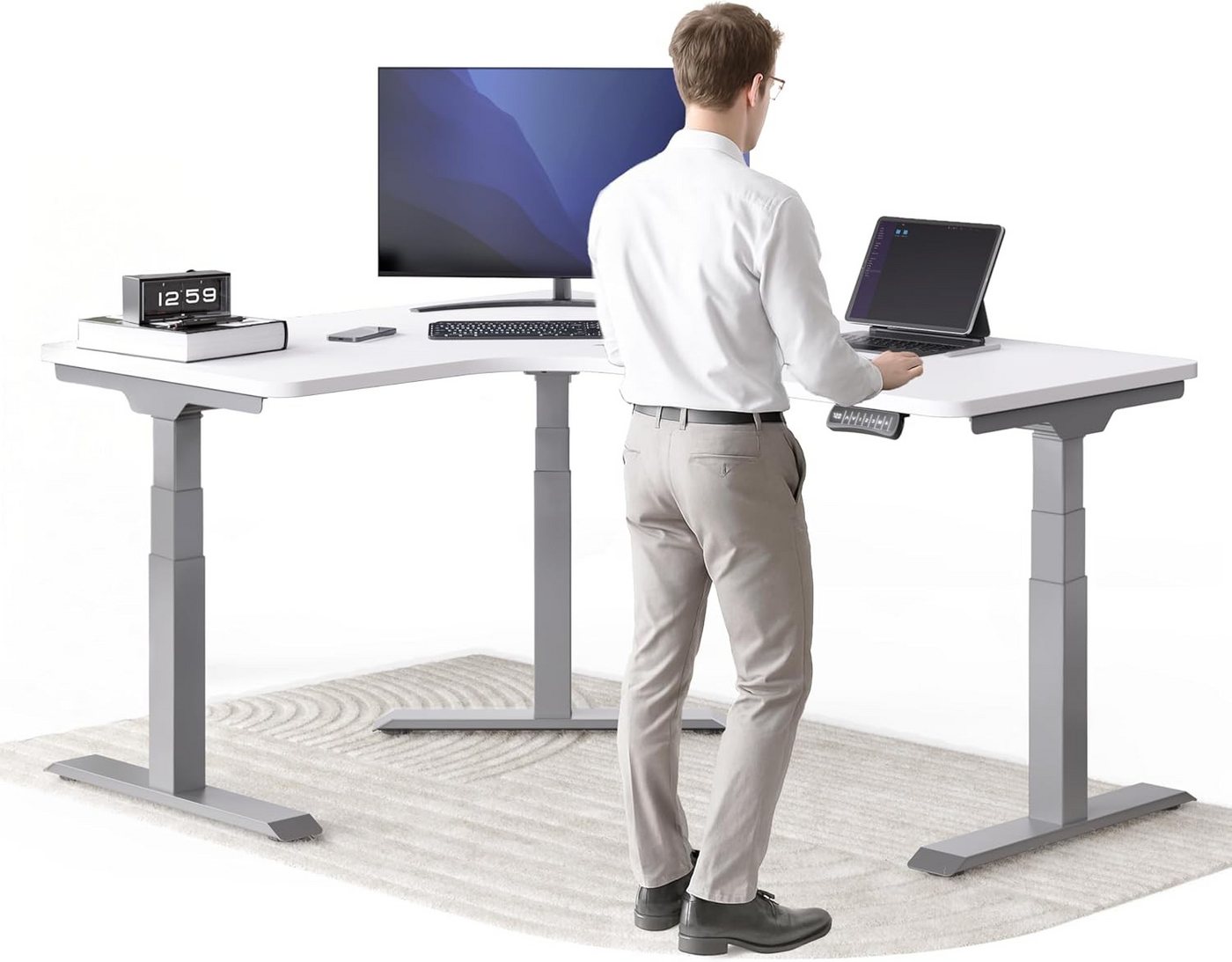 DESKSPACE Eckschreibtisch Eck Steh-Sitz Schreibtisch elektrisch verstellbar mit Speicherfunktion, ergonomisches Steh-Sitz-System, leiser Motor unter 50 dB DESKSPACE Eckschreibtisch Eck Steh-Sitz Schreibtisch elektrisch verstellbar mit Speicherfunktion, ergonomisches Steh-Sitz-System, leiser Motor unter 50 dB von DESKSPACE