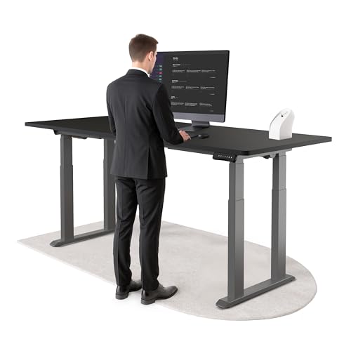 DESKSPACE Höhenverstellbarer Schreibtisch mit 4 Beinen - Schreibtisch Höhenverstellbar Elektrisch mit Leisem Dual Motor & hoher Tragfähigkeit (Graue Gestell, Schwarze Tischplatte, 200 x 80 cm) von DESKSPACE