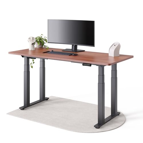 DESKSPACE Höhenverstellbarer Schreibtisch mit 4 Beinen - Schreibtisch Höhenverstellbar Elektrisch mit Leisem Dual Motor & hoher Tragfähigkeit (Schwarze Gestell, Mahagoni Tischplatte, 180 x 80 cm) von DESKSPACE