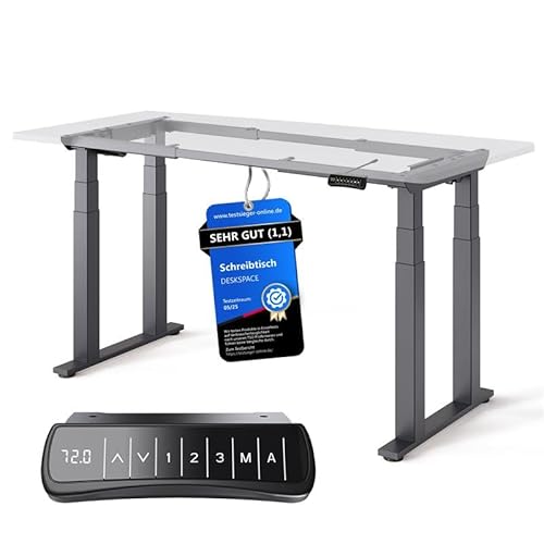 DESKSPACE Höhenverstellbarer Schreibtisch mit 4 Beinen - Schreibtisch Höhenverstellbar Elektrisch mit Leisem Dual Motor & hoher Tragfähigkeit (Schwarzes, Gestell) von DESKSPACE