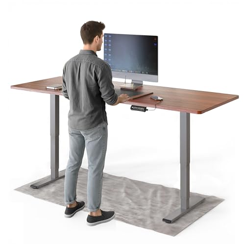 DESKSPACE PRO Plus Elektrisch höhenverstellbarer Schreibtisch - Ergonomischer Stehpult mit Memoryfunktion Kollisionschutz (Graues Gestell, Mahagoni Tischplatte, 200 x 80 cm) von DESKSPACE