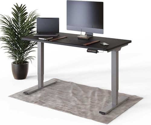 DESKSPACE PRO Plus Elektrisch höhenverstellbarer Schreibtisch - Ergonomischer Stehpult mit Memoryfunktion Kollisionschutz (Graues Gestell, Schwarze Tischplatte, 140 x 70 cm) von DESKSPACE