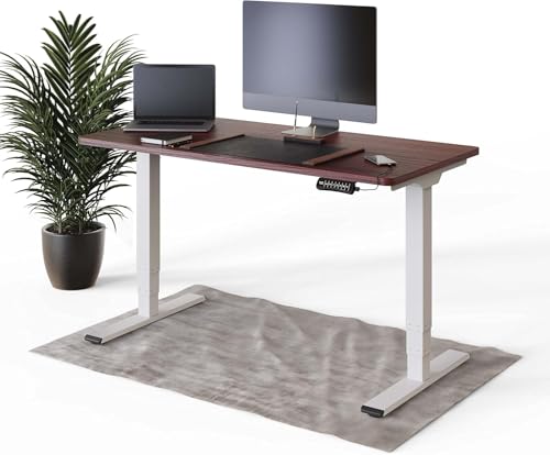 DESKSPACE PRO Plus Elektrisch höhenverstellbarer Schreibtisch - Ergonomischer Stehpult mit Memoryfunktion Kollisionschutz (Weiße Gestell, Mahagoni Tischplatte, 140 x 70 cm) von DESKSPACE