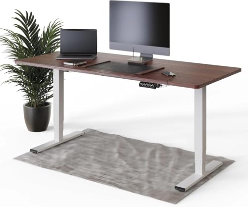 DESKSPACE PRO Plus Elektrisch höhenverstellbarer Schreibtisch - Ergonomischer Stehpult mit Memoryfunktion Kollisionschutz (Weiße Gestell, Mahagoni Tischplatte, 180 x 80 cm) von DESKSPACE