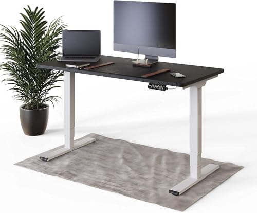 DESKSPACE PRO Plus Elektrisch höhenverstellbarer Schreibtisch - Ergonomischer Stehpult mit Memoryfunktion Kollisionschutz (Weiße Gestell, Schwarze Tischplatte, 140 x 70 cm) von DESKSPACE