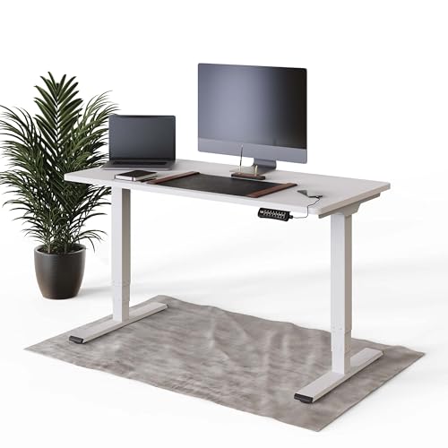 DESKSPACE PRO Plus Elektrisch höhenverstellbarer Schreibtisch - Ergonomischer Stehpult mit Memoryfunktion Kollisionschutz (Weiße Gestell, Weiße Tischplatte, 140 x 70 cm) von DESKSPACE