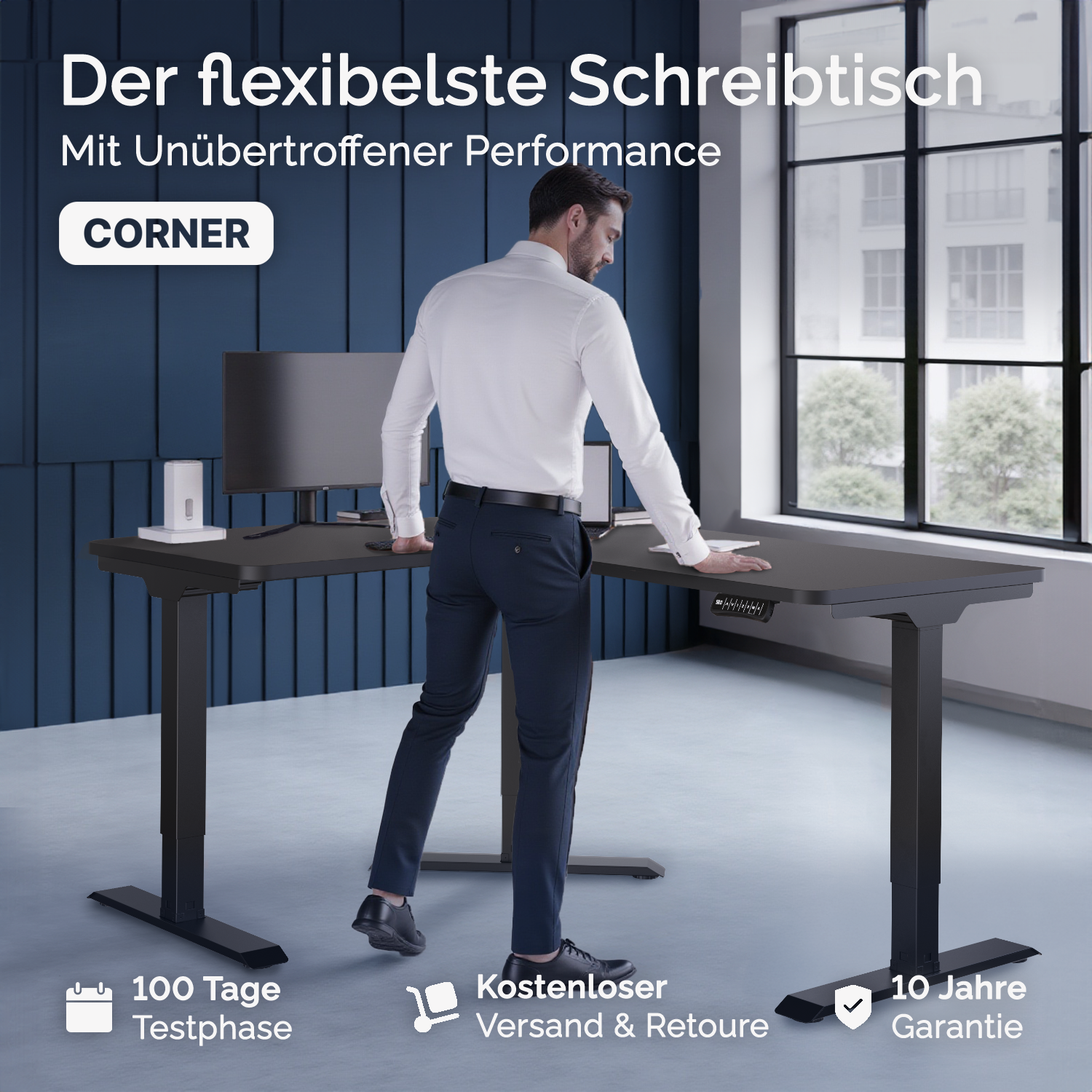 Höhenverstellbarer Schreibtisch | Corner | Schwarz / Graues / 160 x 130 x 70 cm Höhenverstellbarer Schreibtisch | Corner | Schwarz / Graues / 160 x 130 x 70 cm von DESKSPACE