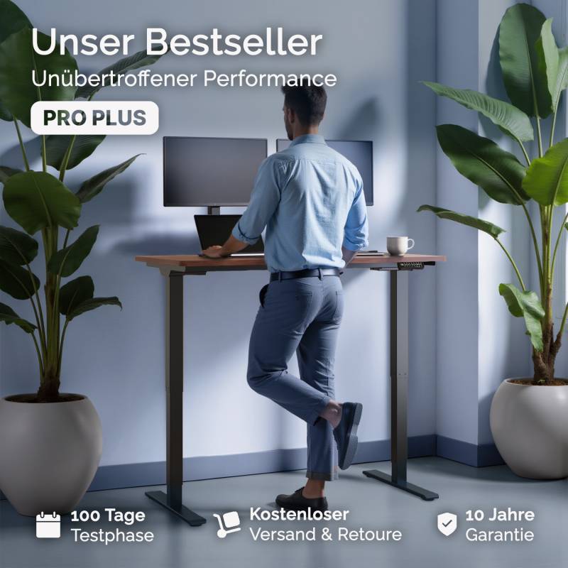 Höhenverstellbarer Schreibtisch | Pro Plus | Weiß / Weißes / 140 x 70 cm von DESKSPACE