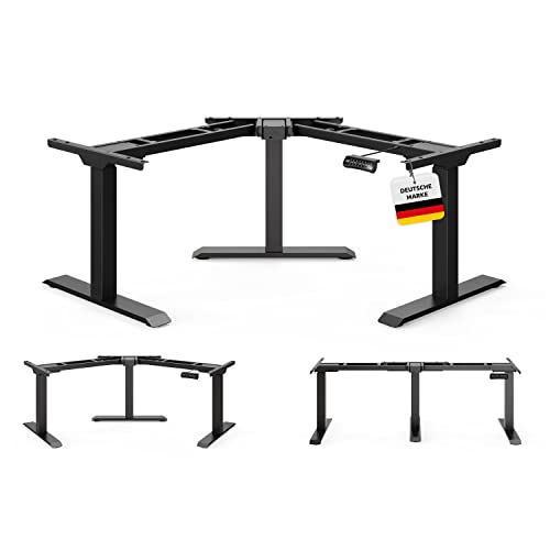 DESQUP® Corner Elektrisch höhenverstellbares Eckschreibtisch Gestell | 10 Jahre Garantie | Ergonomischer winkelverstellbarer Steh-Sitz Schreibtisch Untergestell | Ecktischgestell | Schwarz von DESQUP