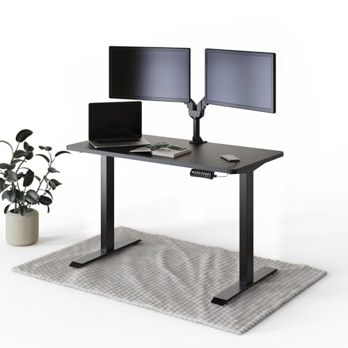 DESQUP® PRO Elektrisch höhenverstellbarer Schreibtisch | +120x60 cm Schwarze Tischplatte | Ergonomischer Stehpult mit Memory Funktion & Kollisionschutz | Schwarzes elektrisches Gestell mit Ladebuchse von DESQUP