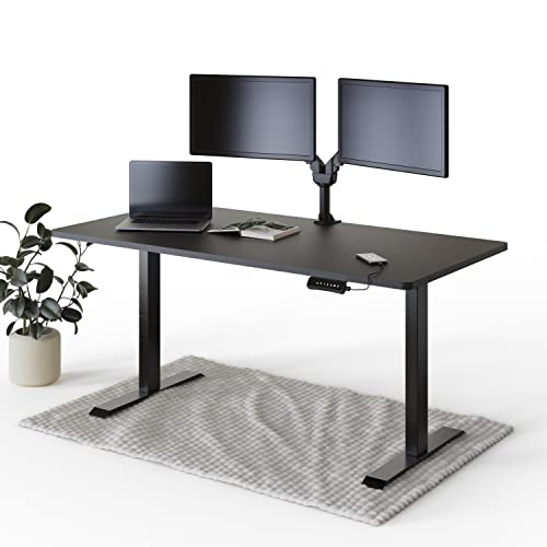 DESQUP® PRO Elektrisch höhenverstellbarer Schreibtisch | +160x80 cm Schwarze Tischplatte | Ergonomischer Stehpult mit Memory Funktion & Kollisionschutz | Schwarzes elektrisches Gestell mit Ladebuchse von DESQUP