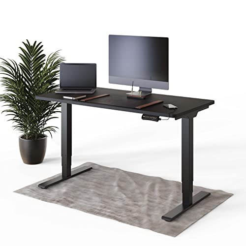 DESQUP® PRO PLUS Elektrisch höhenverstellbarer Schreibtisch | +140x70 cm Schwarze Tischplatte | Ergonomischer Stehpult mit Memoryfunktion, Ladebuchse & Kollisionschutz | Schwarzes elektrisches Gestell von DESQUP