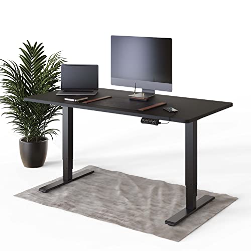 DESQUP® PRO PLUS Elektrisch höhenverstellbarer Schreibtisch | +160x80 cm Schwarze Tischplatte | Ergonomischer Stehpult mit Memoryfunktion, Ladebuchse & Kollisionschutz | Schwarzes elektrisches Gestell von DESQUP