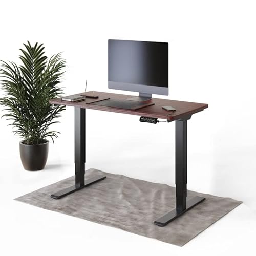 DESQUP® PRO Plus Elektrisch höhenverstellbarer Schreibtisch | +120x60 cm Mahagoni Tischplatte | Ergonomischer Stehpult mit Memory Funktion & Kollisionschutz | Schwarzes elektrisches Gestell von DESQUP