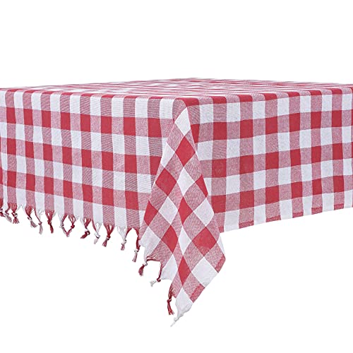 DESTALYA Landhaus Tischdecken in Karo | 140 x140 cm Eckig Kariert Tischdecke 100% Baumwolle Picknick Tuch | Kirmizi Kareli Masa Ortusu Sofra Piknik (Rot 140 cm) von DESTALYA