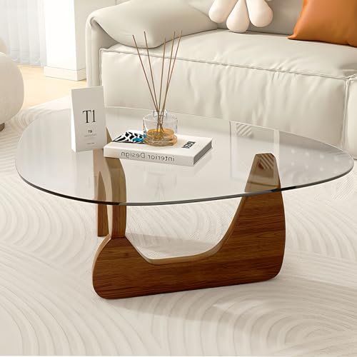 Couchtisch aus Walnuss-Glas, moderner Couchtisch, kleiner Teetisch mit Tischplatte aus gehärtetem Glas und massivem Holzsockel, einzigartige Mitteltische für Wohnzimmer, kleine Räume (80 cm T x 70 cm Couchtisch aus Walnuss-Glas, moderner Couchtisch, kleiner Teetisch mit Tischplatte aus gehärtetem Glas und massivem Holzsockel, einzigartige Mitteltische für Wohnzimmer, kleine Räume (80 cm T x 70 cm von DESYIFO