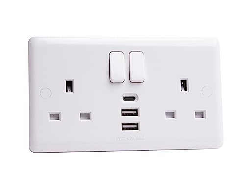 Deta 13 A 2-Gang-Schaltsteckdose mit 2 x USB-A und 1 x USB-C-Anschlüssen, 5 V, 4 A Ladegerät Deta 13 A 2-Gang-Schaltsteckdose mit 2 x USB-A und 1 x USB-C-Anschlüssen, 5 V, 4 A Ladegerät von Thompson's