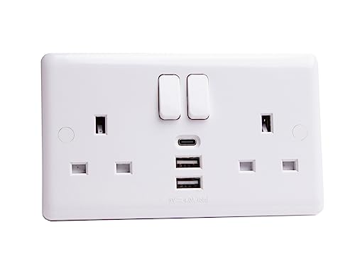 Deta 13 A 2-Gang-Schaltsteckdose mit 2 x USB-A und 1 x USB-C-Anschlüssen, 5 V, 4 A Ladegerät von Lady house