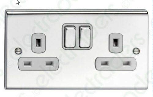 Deta SD1209CHW 13A 2 Gang DP Switched Socket Polished Chrome/White Inserts von Lady house