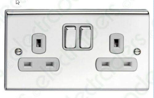 Deta SD1209CHW 13A 2 Gang DP Switched Socket Polished Chrome/White Inserts von DETA