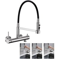 DETBOM Wandmontierte Küchenmischbatterie Küchenarmatur mit 3 Sprühern Spültischarmatur mit Ausziehbaren Schläuchen Armaturen aus Gebürstetem Edelstahl DETBOM Wandmontierte Küchenmischbatterie Küchenarmatur mit 3 Sprühern Spültischarmatur mit Ausziehbaren Schläuchen Armaturen aus Gebürstetem Edelstahl von DETBOM