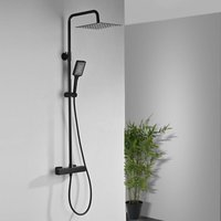 Thermostat-Duschsäule Schwarzes Duschsystem Höhenverstellbares Duschset mit Thermostatmischer für Badezimmer Quadratischer Regenduschkopf - Detbom von DETBOM