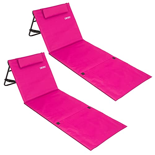DETEX® 2X Strandmatte mit Rückenlehne Gepolstert Pink Sonnenliege klappbar UV-beständig Tasche Reißverschluss Kissen Tragegurt Garten Camping Picknick Liegematte 158x56cm von DETEX
