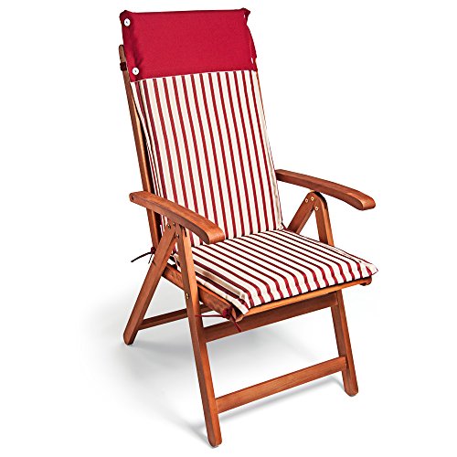 DETEX® Auflagen Hochlehner 6er Set Wasserabweisend Form Stabil Befestigungsbänder Garten Stuhl Sitzauflage Stuhlkissen Polsterauflage 120cm Rot-Weiß von DETEX
