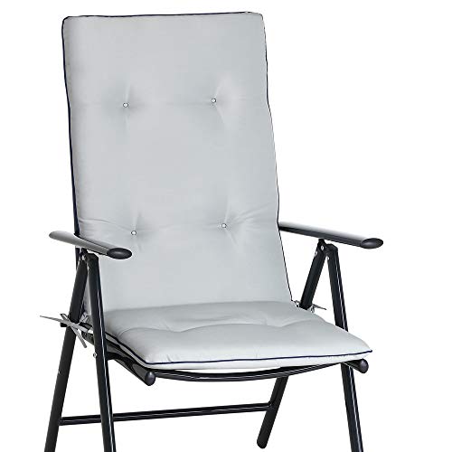 DETEX® Hochlehner Auflagen 6er Set Grau Blau Waschbar 30° Form Stabil Wetterfest Befestigungsbänder Gummizug Garten Stuhl Sitzauflage Stuhlkissen Polsterauflage 120x45cm von DETEX