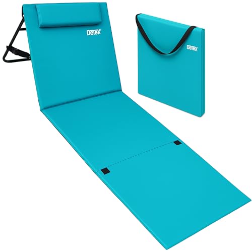DETEX® Strandmatte mit Rückenlehne Gepolstert Türkis Sonnenliege klappbar UV-beständig Tasche Reißverschluss Kissen Tragegurt Garten Camping Picknick Liegematte 158x56cm von DETEX