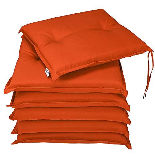 Detex® Sitzkissen Stuhl 6er Set Wasserabweisend 47x42cm Befestigungsriemen Waschbar Reißfest Stuhlkissen Sitzauflage Sitzpolster Gartenstuhl Orange von DETEX