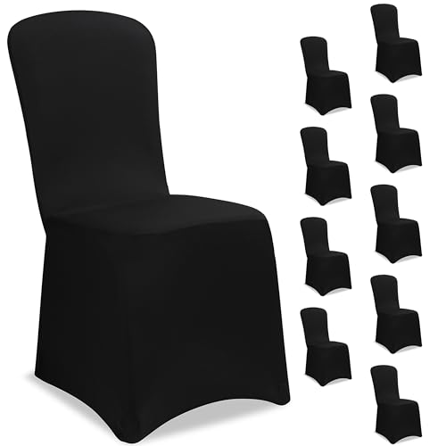 DETEX® Stuhlhussen 10er Set Schwarz Stretch Dehnbar 30°C Waschbar Hochzeit Stuhlbezug Hussen für Stühle Bezug Überzug Esszimmerstühle ohne Armlehne von DETEX