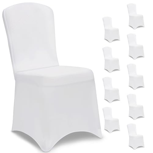 DETEX® Stuhlhussen 10er Set Weiß Hochzeit Stretch Dehnbar 30°C Waschbar Stuhlbezug Hussen für Stühle Bezug Überzug Cover Deko Hochlehner ohne Armlehne von DETEX
