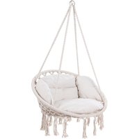 Hängesessel mit 2 Kissen bis 150 kg Belastbar 60 cm Wetterfest 360° Schaukeln Indoor Outdoor Hängestuhl Hängeschaukel Hängesitz Boho Style creme von DETEX