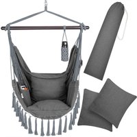 Hängesessel bis 150kg Belastbar mit Flaschenhalter Boho Stil Wetterfest Garten 360° Drehbar Hängestuhl Indoor & Outdoor Kissen anthrazit - Detex von DETEX