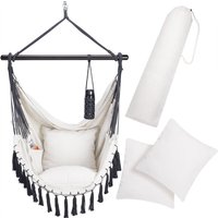 Hängesessel mit Getränkehalter Outdoor Indoor 150kg 2 Kissen xl Hängestuhl Hängesitz Hängeschaukel Hängematte Hängekorb Schaukeltuch creme - Detex von DETEX