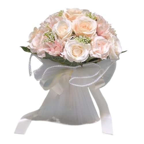 DETPWVWB Künstlicher Hochzeitsrosenstrauß – Braut hält Plastikblume for Fotoshootings(Champagne Gold) von DETPWVWB
