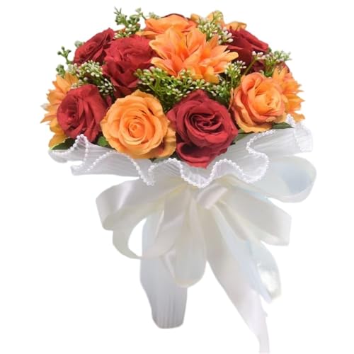 DETPWVWB Künstlicher Hochzeitsrosenstrauß – Braut hält Plastikblume for Fotoshootings(Red) von DETPWVWB