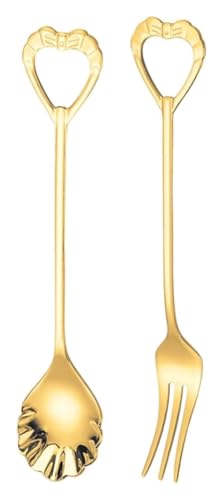 Reisebesteck-Set, Edelstahlmesser, Löffel und Gabe 2-teiliges Besteckset aus Edelstahl Tragbares Besteck in Herzform(Gold) von DETPWVWB