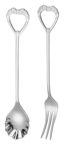 Reisebesteck-Set, Edelstahlmesser, Löffel und Gabe 2-teiliges Besteckset aus Edelstahl Tragbares Besteck in Herzform(Silver) von DETPWVWB