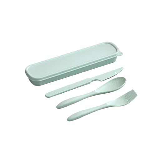 Reisebesteck-Set, Edelstahlmesser, Löffel und Gabe 3-teiliges Messer-, Gabel- und Löffelset aus Kunststoff mit Aufbewahrungsbox, Gabeln und Löffeln(Green) von DETPWVWB