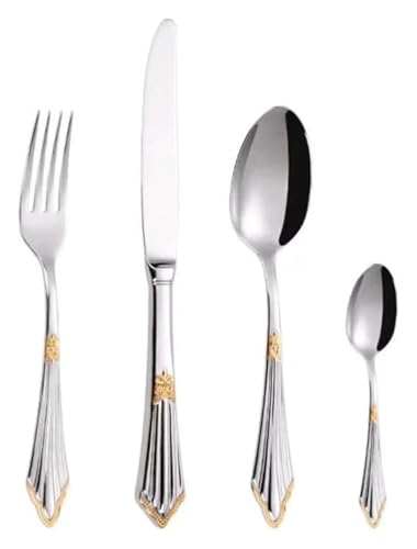 Reisebesteck-Set, Edelstahlmesser, Löffel und Gabe 4 geprägte Menügabeln aus Edelstahl. Hochglanzpoliertes Goldbesteck(Gold) von DETPWVWB