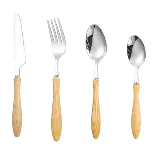 Reisebesteck-Set, Edelstahlmesser, Löffel und Gabe Besteckset mit Holzgriff Wiederverwendbares Besteck(4 Pack) von DETPWVWB