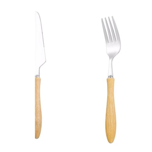 Reisebesteck-Set, Edelstahlmesser, Löffel und Gabe Besteckset mit Holzgriff Wiederverwendbares Besteck(Knives Forks) von DETPWVWB